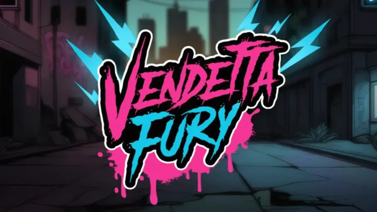 Tampilan layar permainan slot Vendetta Fury dengan tema cyberpunk dan neon