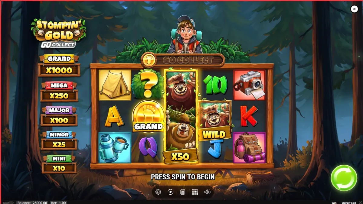 Tampilan layar permainan slot Stompin’ Gold GO Collect pada perangkat mobile